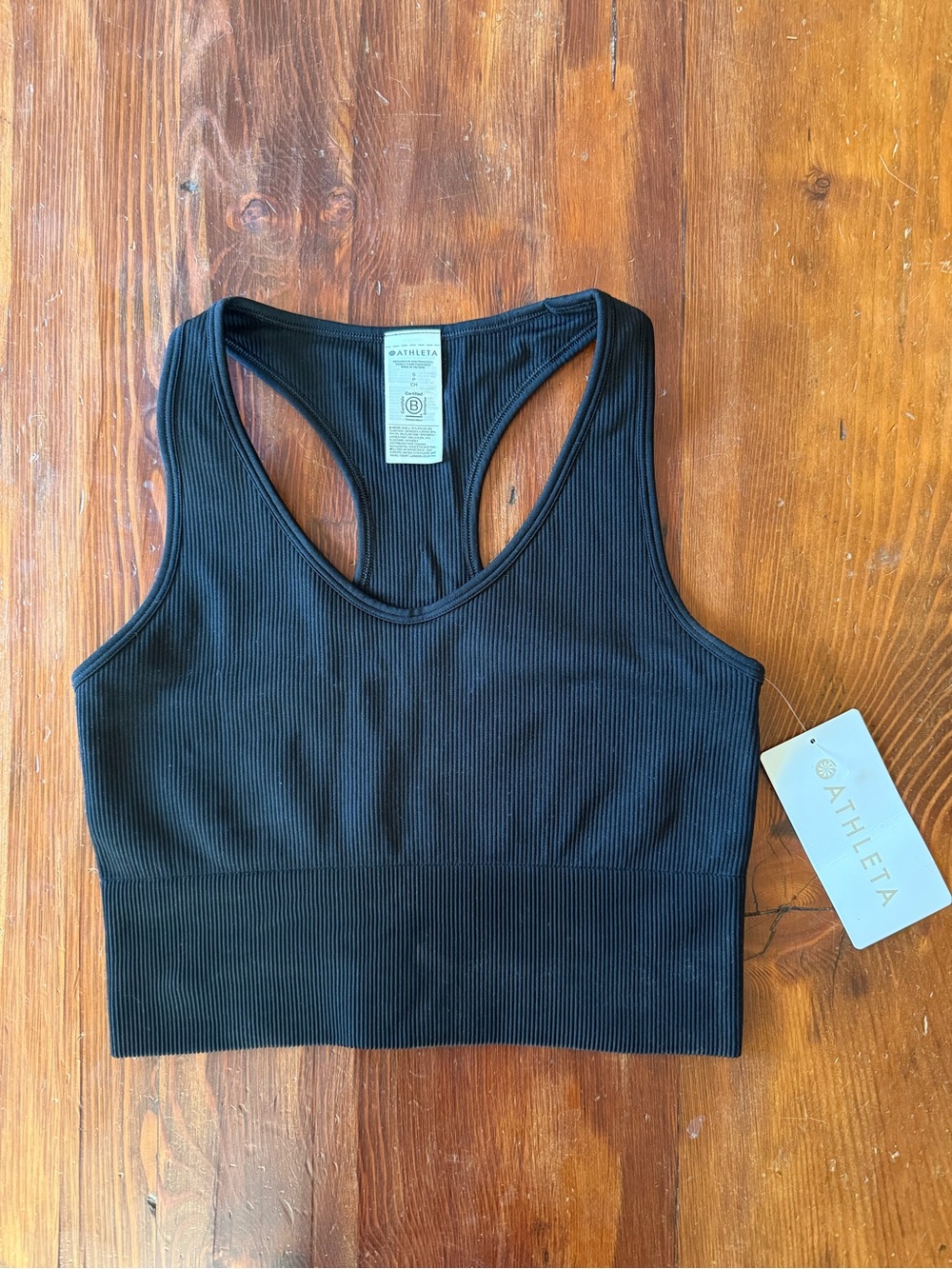 Athleta Black Ribbed Racerback Medium-Support Sports Bra